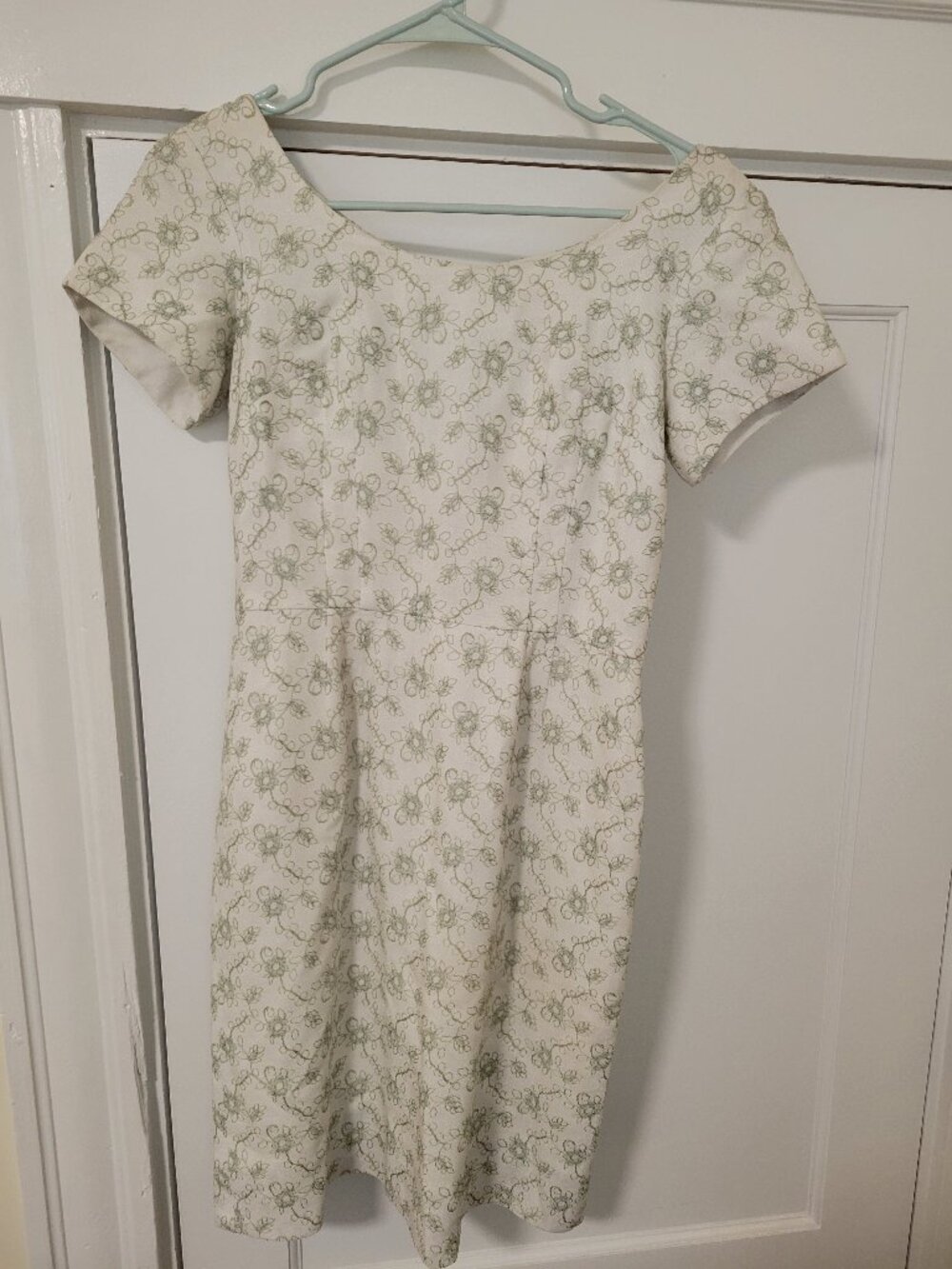 XS- Vintage Ivory and Green Floral Pencil Dress
